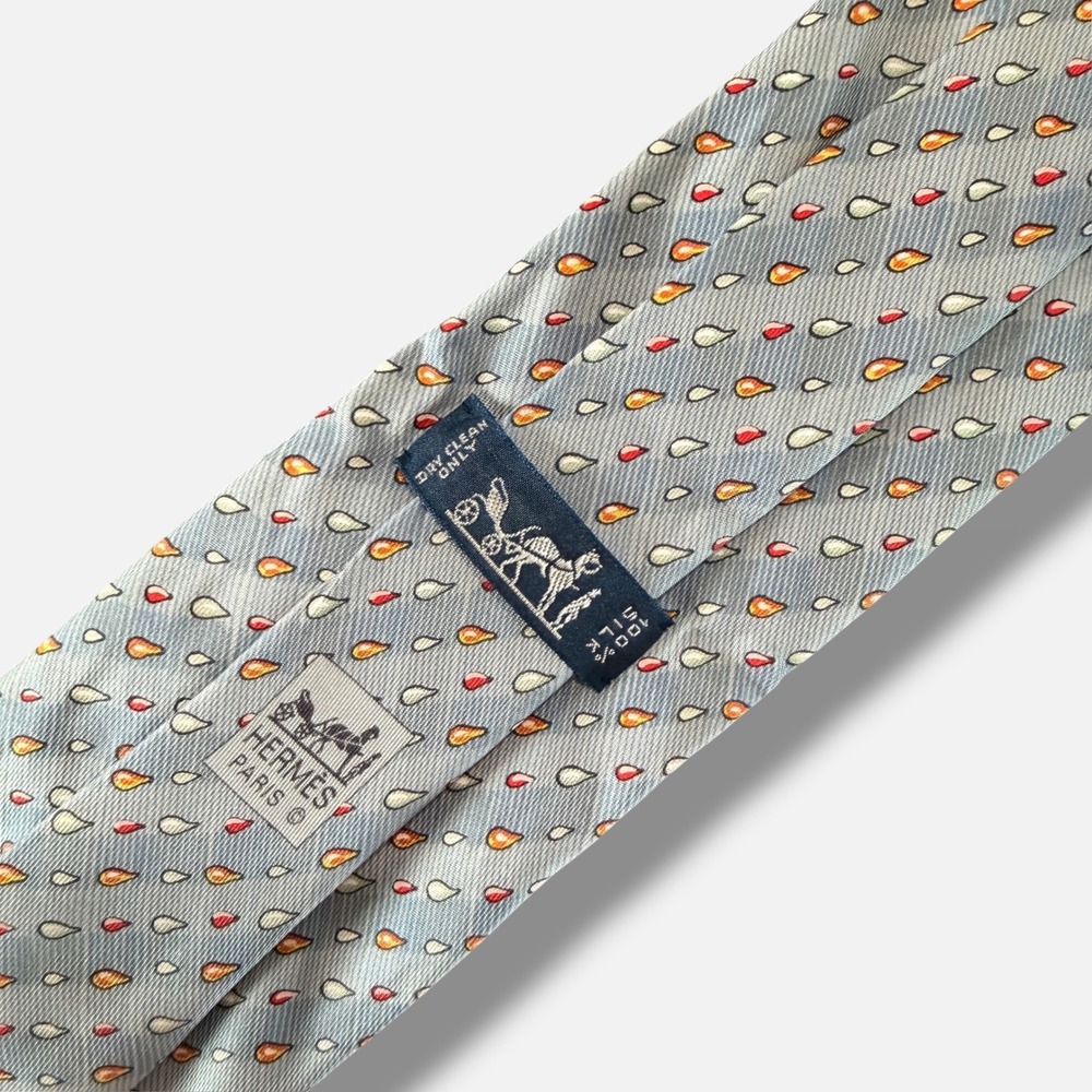 Hermes Necktie Mens Light Blue Silk Teardrop Pattern 7907 MA Made in France